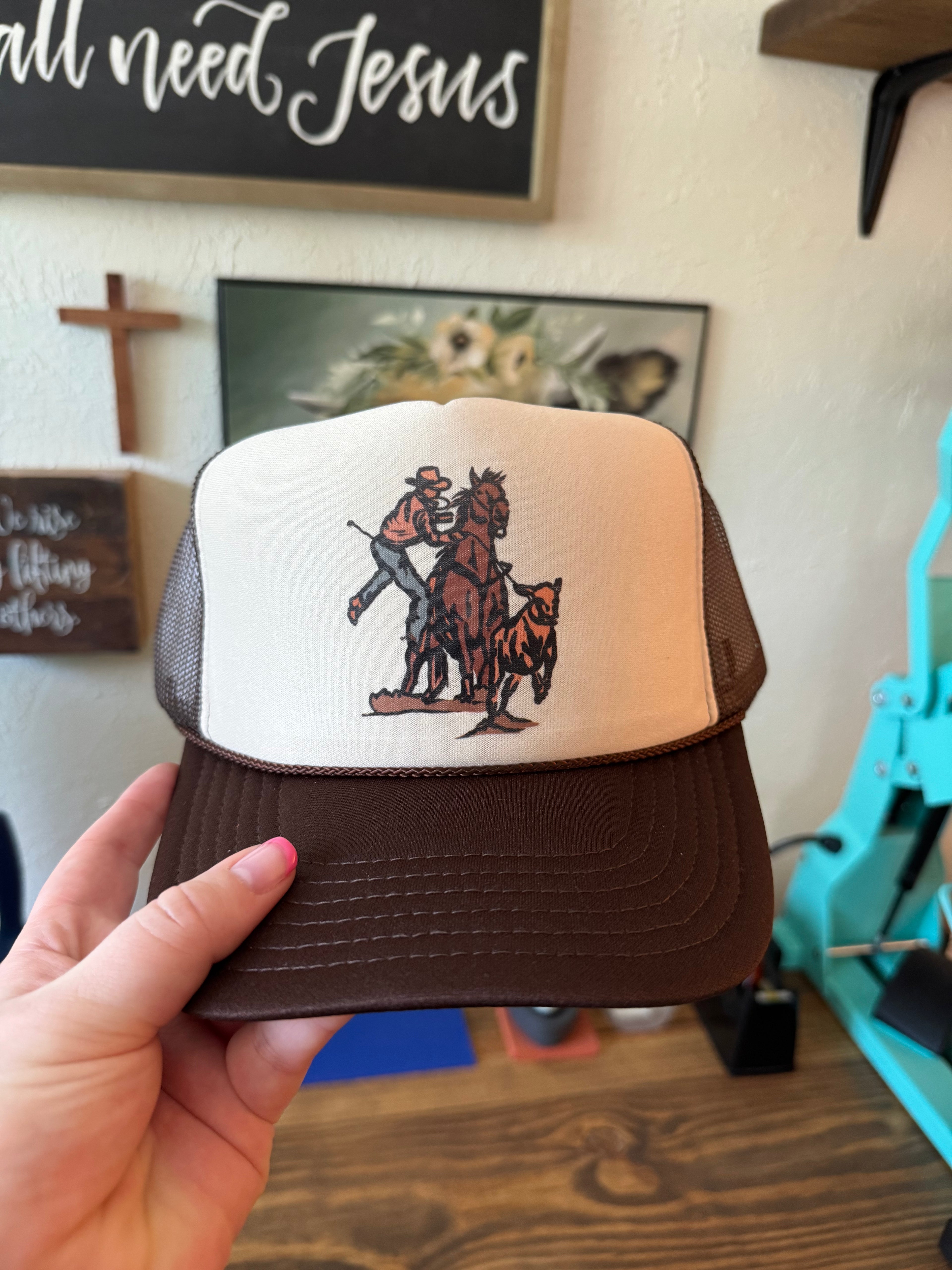 Calf Roper Sketch Trucker Hat