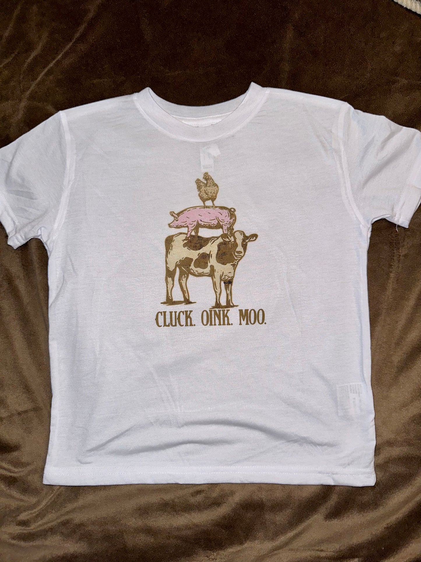 Cluck. Oink. Moo White Tee Sale